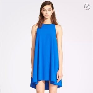 GORGEOUS T BY ALEXANDER WANG TRAPEZE 100% LAMBSKIN LEATHER‎ TRIM COBALT DRESS